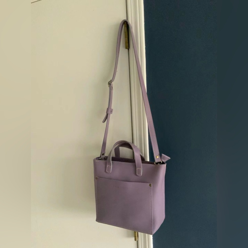 Portland leather goods purple crossbody tote